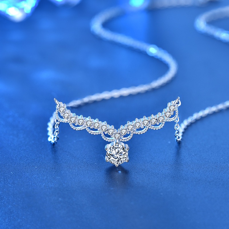 Christmas 925 Sterling Silver Moissanite Pave Deer Antler Pendant Necklaces - Image 9