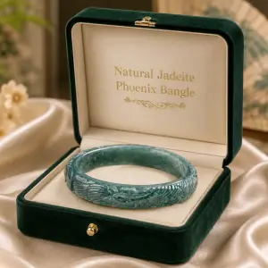 Natural Jadeite Bluewater Three-dimensional Carved Phoenix Bracelet