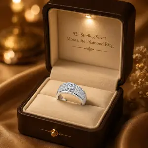 Custom 925 Sterling Silver Moissanite Diamond Ring 1CT 1 Round Brilliant Cut