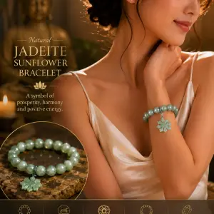 Natural Jadeite UNISEX Jade Bracelet Green Sunflower Original Design