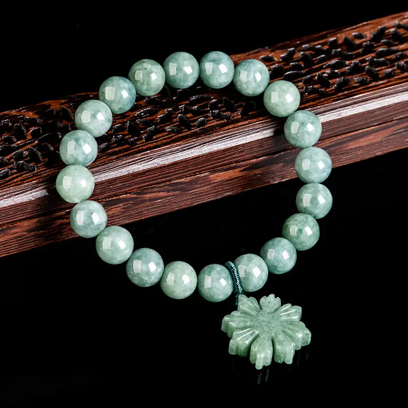 Natural Jadeite UNISEX Jade Bracelet Green Sunflower Original Design - Image 5