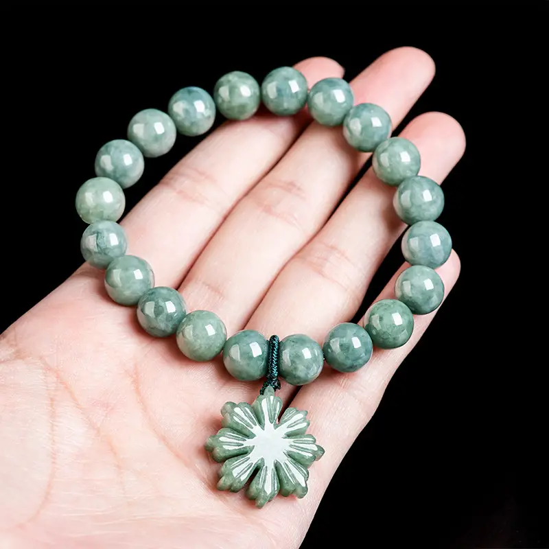 Natural Jadeite UNISEX Jade Bracelet Green Sunflower Original Design - Image 7
