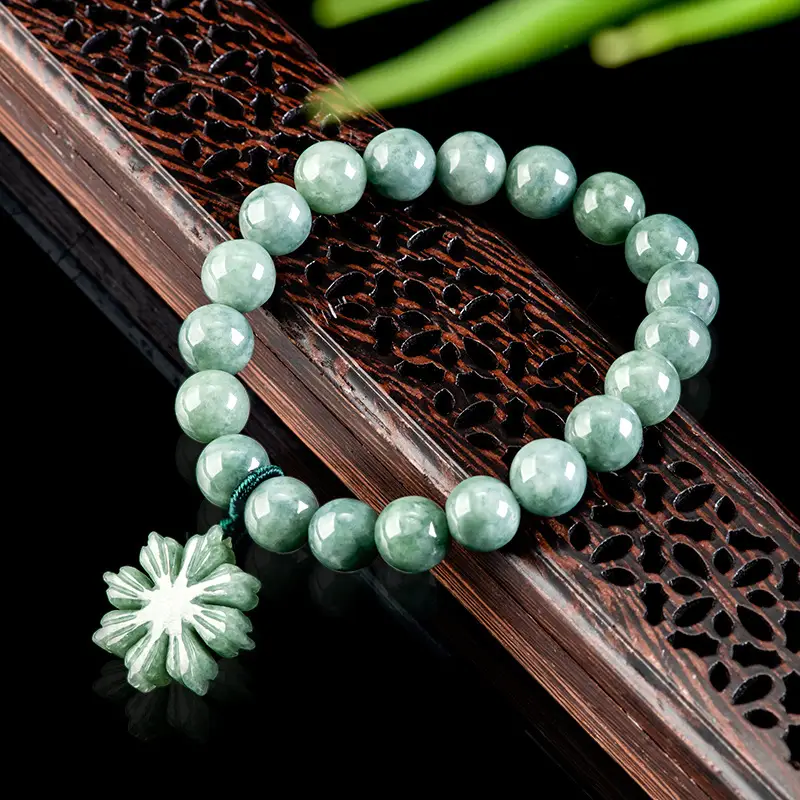 Natural Jadeite UNISEX Jade Bracelet Green Sunflower Original Design - Image 3