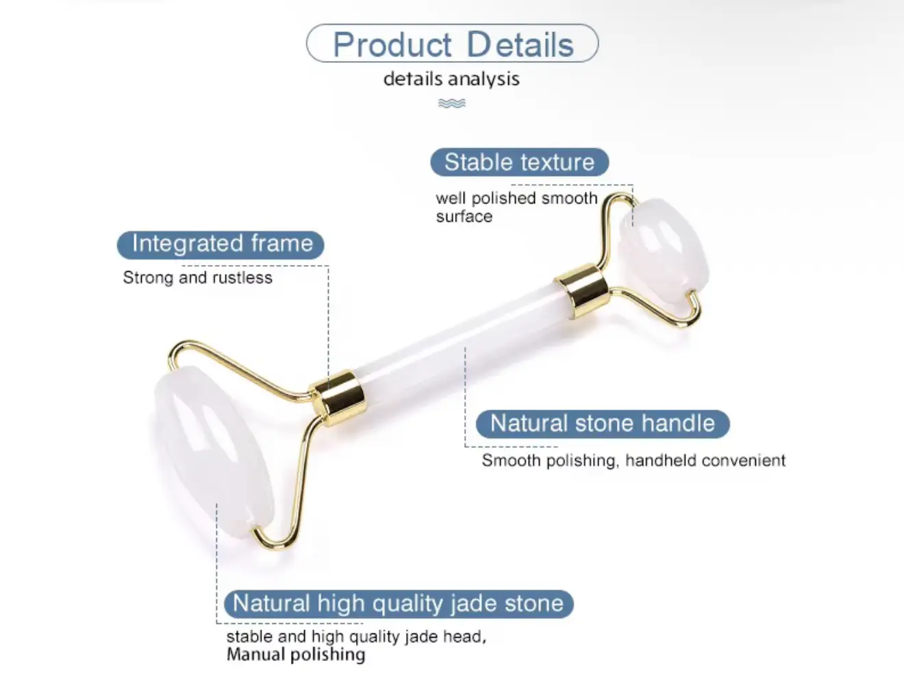 Natural Rose Quarts and White Jade Double Head Massage Roller for Face Beauty - Image 6