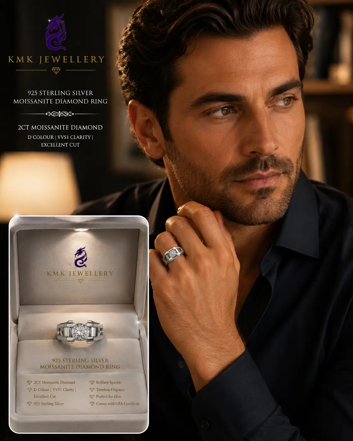 Men's S925 Silver Rings DVVS1 Moissanite - Image 4
