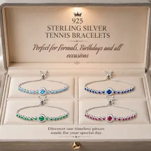 Adjustable 925 Sterling Silver Tennis Bracelet with Sparkle Zircon