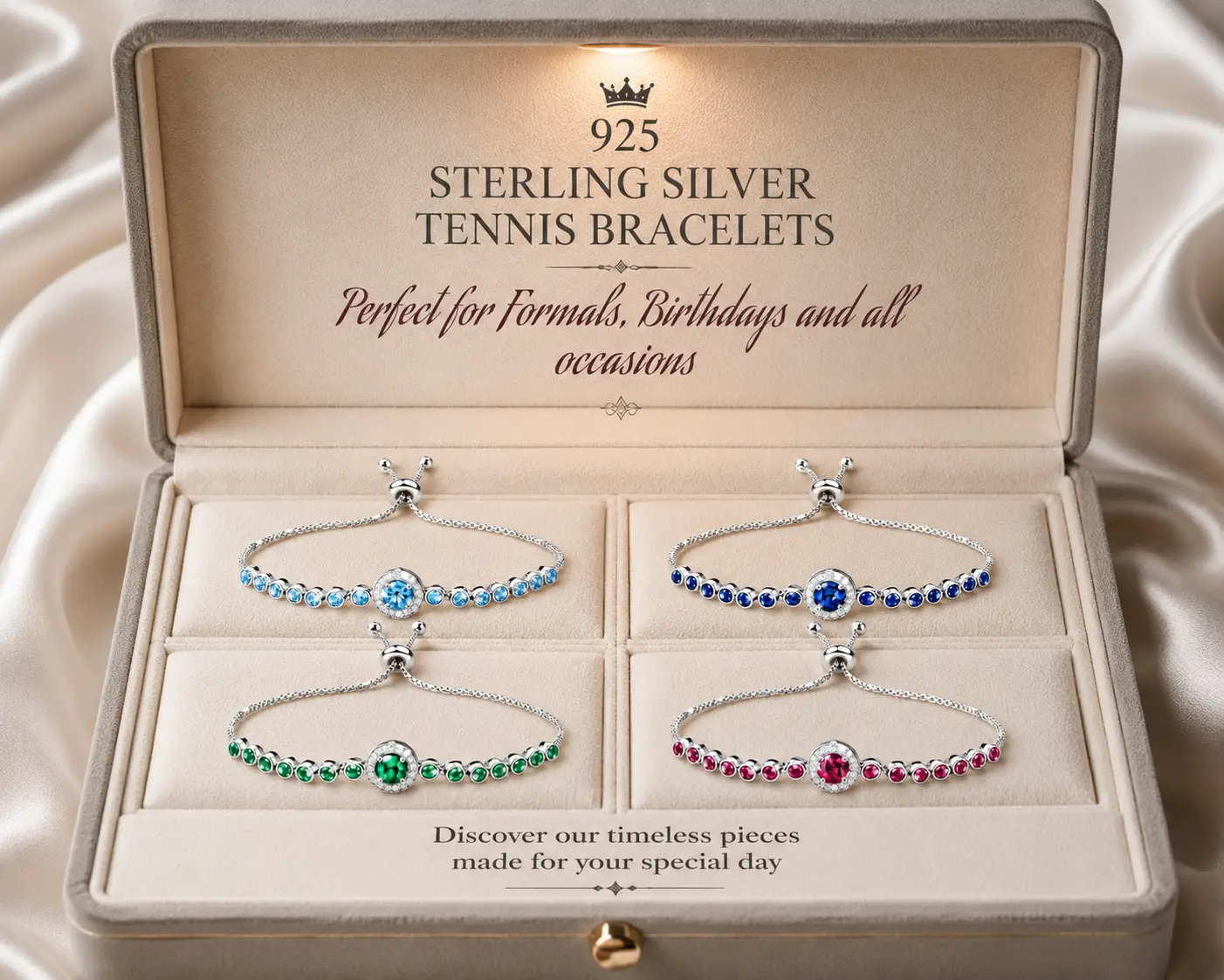 Adjustable 925 Sterling Silver Tennis Bracelet with Sparkle Zircon
