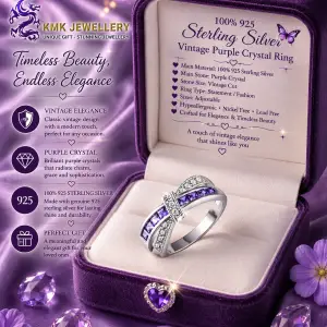 925 Sterling Silver ring Vintage Style with Purple Crystals
