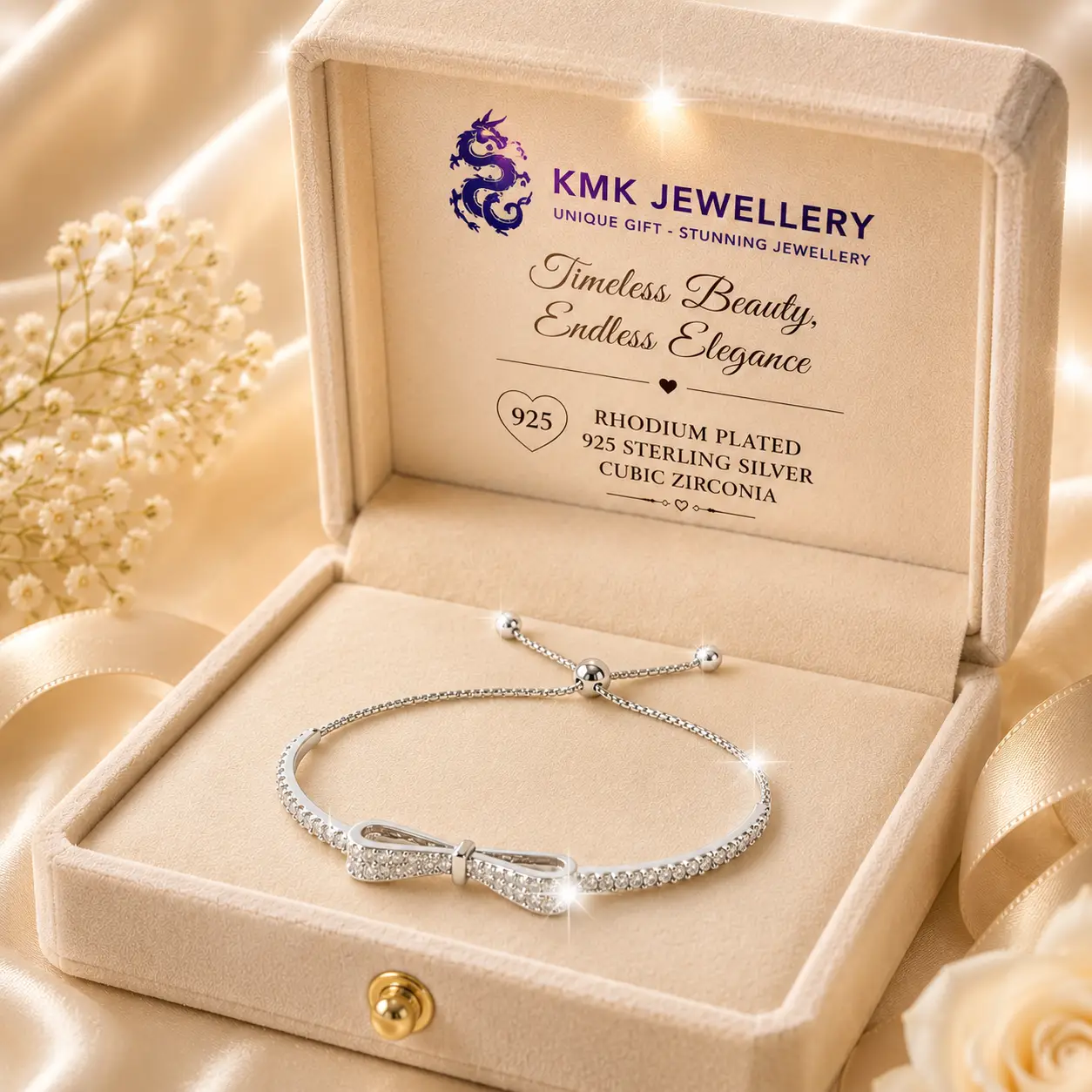 Sterling Silver 925 Bowknot Cubic Zirconia Bracelet - Image 9