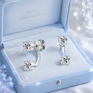 New Diamond Stud Earrings 925 Sterling Silver Dual Purpose 0.5CT 5.0mm D Color Round Double Moissanite Stud Earrings