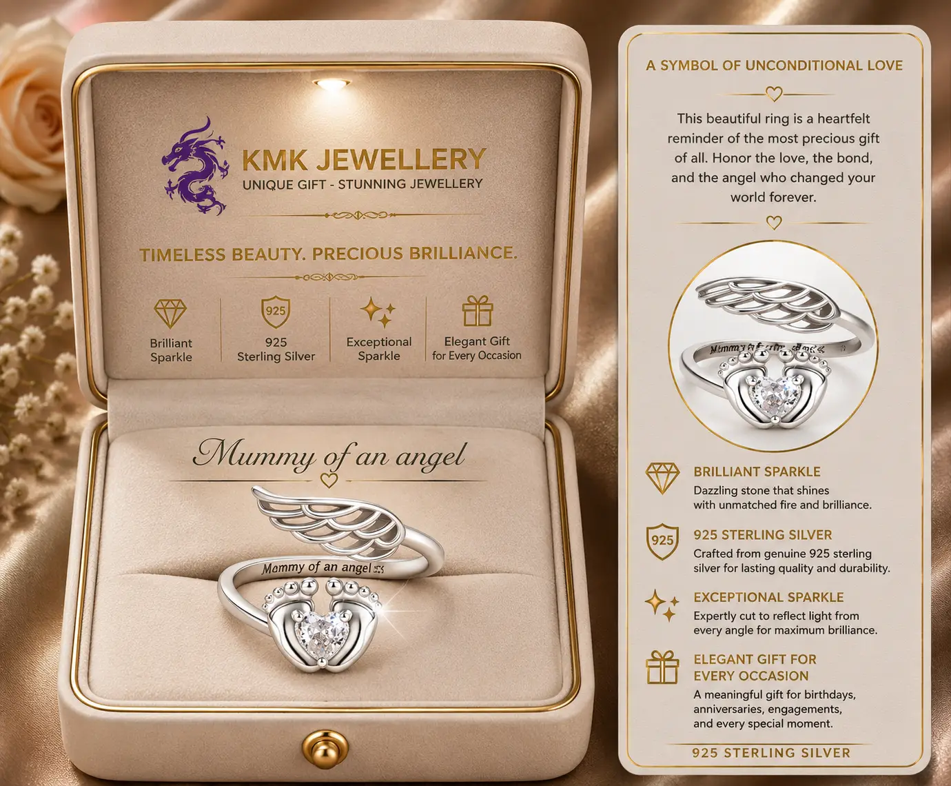 Foot and Leaf Design Heart Imitated Diamond Opening 925 Sterling Silver Ring