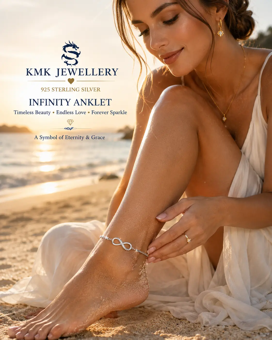 Christmas Gift Infinite Endless Love Symbol 925 Sterling Silver Charm Adjustable Infinity Anklet/Bracelet - Image 2