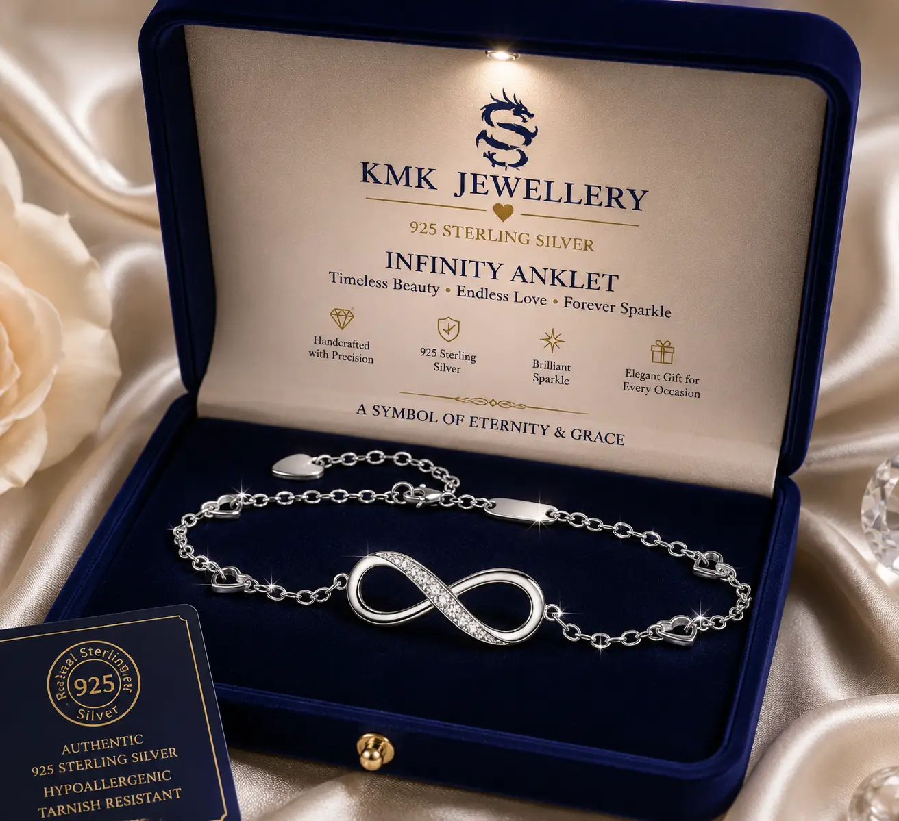 Christmas Gift Infinite Endless Love Symbol 925 Sterling Silver Charm Adjustable Infinity Anklet/Bracelet