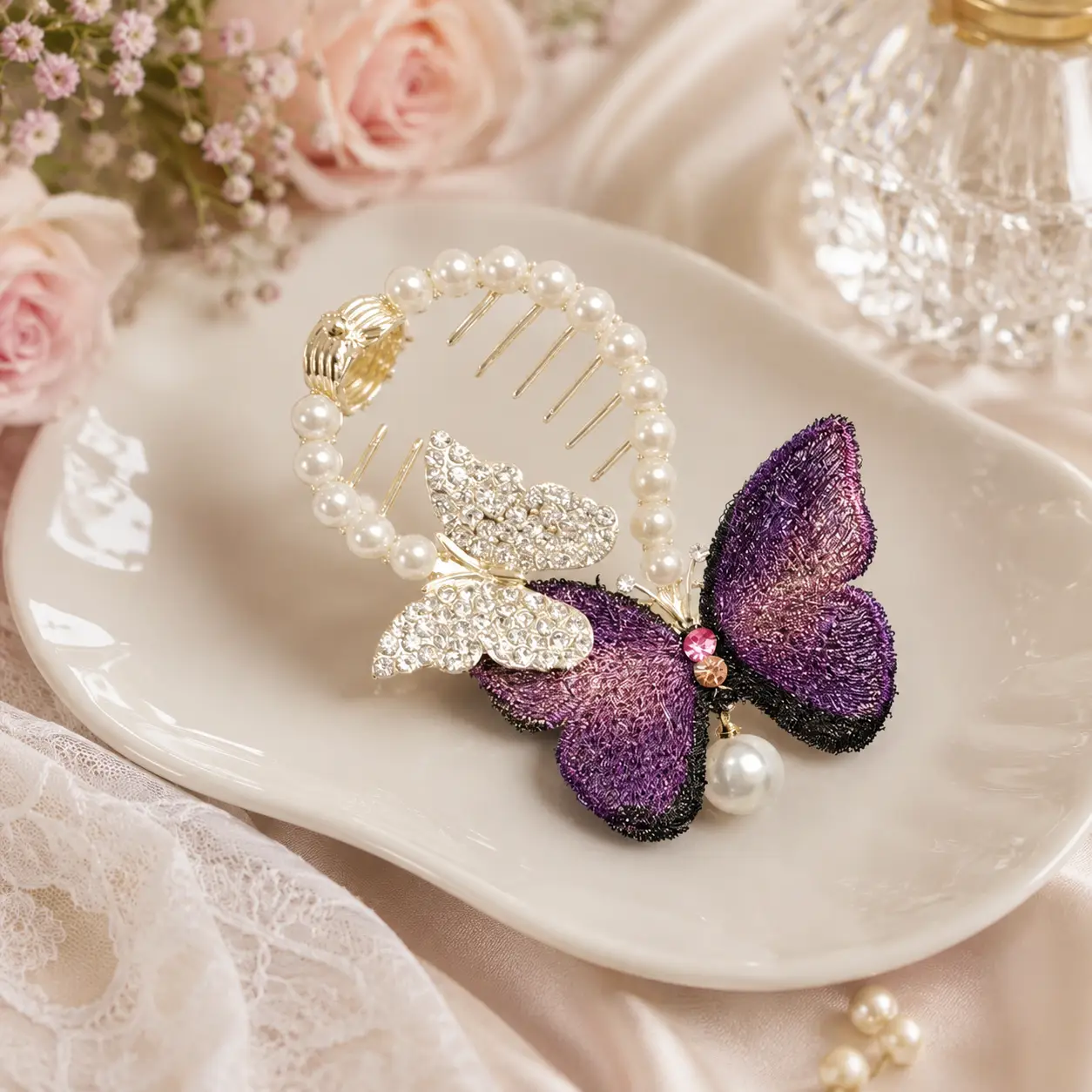 Fashion Hair Clips Accessories Rhinestone Butterfly Hair Clips Luxury Pearl Hair Claw Clips for Women Ladies - Image 5