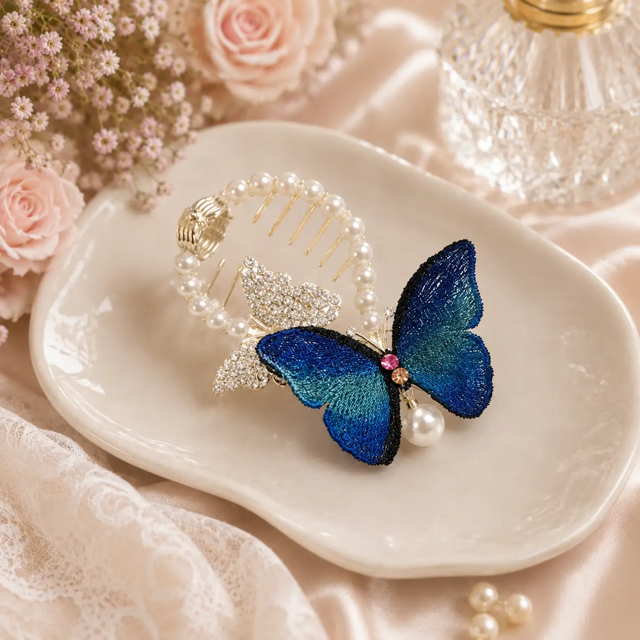 Fashion Hair Clips Accessories Rhinestone Butterfly Hair Clips Luxury Pearl Hair Claw Clips for Women Ladies - Image 3