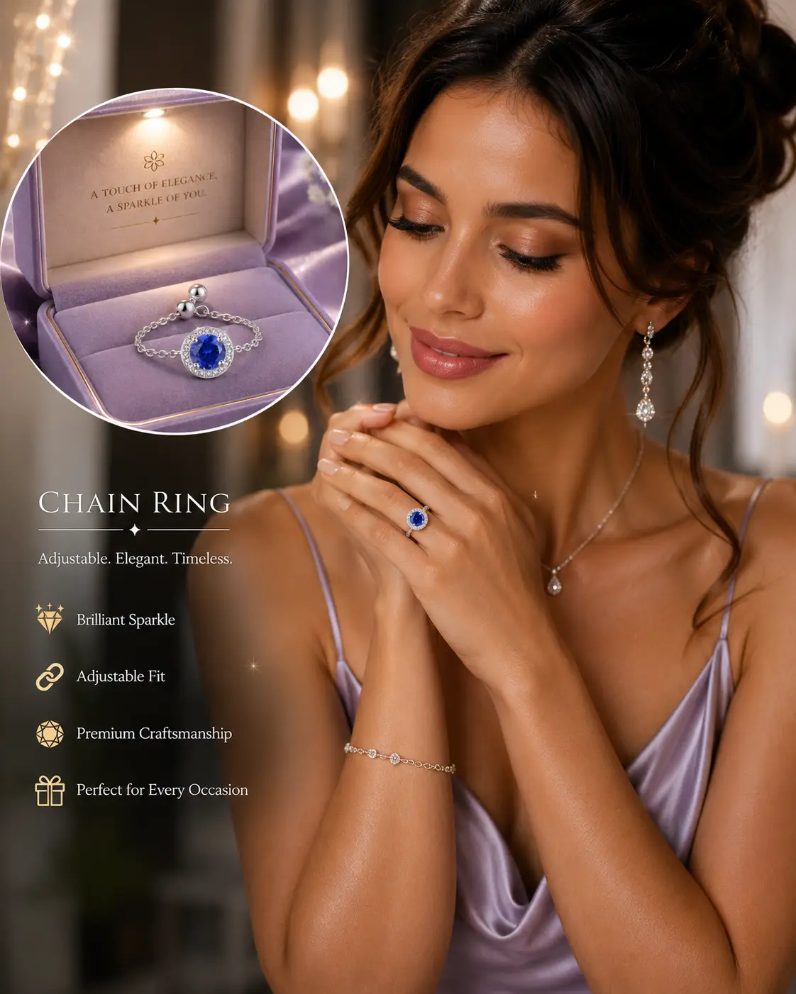 Fashion 925 Sterling Silver Chain Ring Adjustable Finger Rings for Girls and Women - Image 4