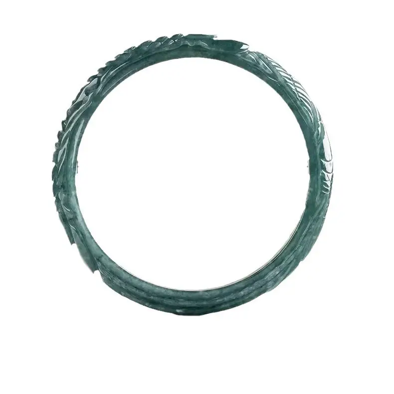 Natural Jadeite Bluewater Three-dimensional Carved Phoenix Bracelet - Image 8