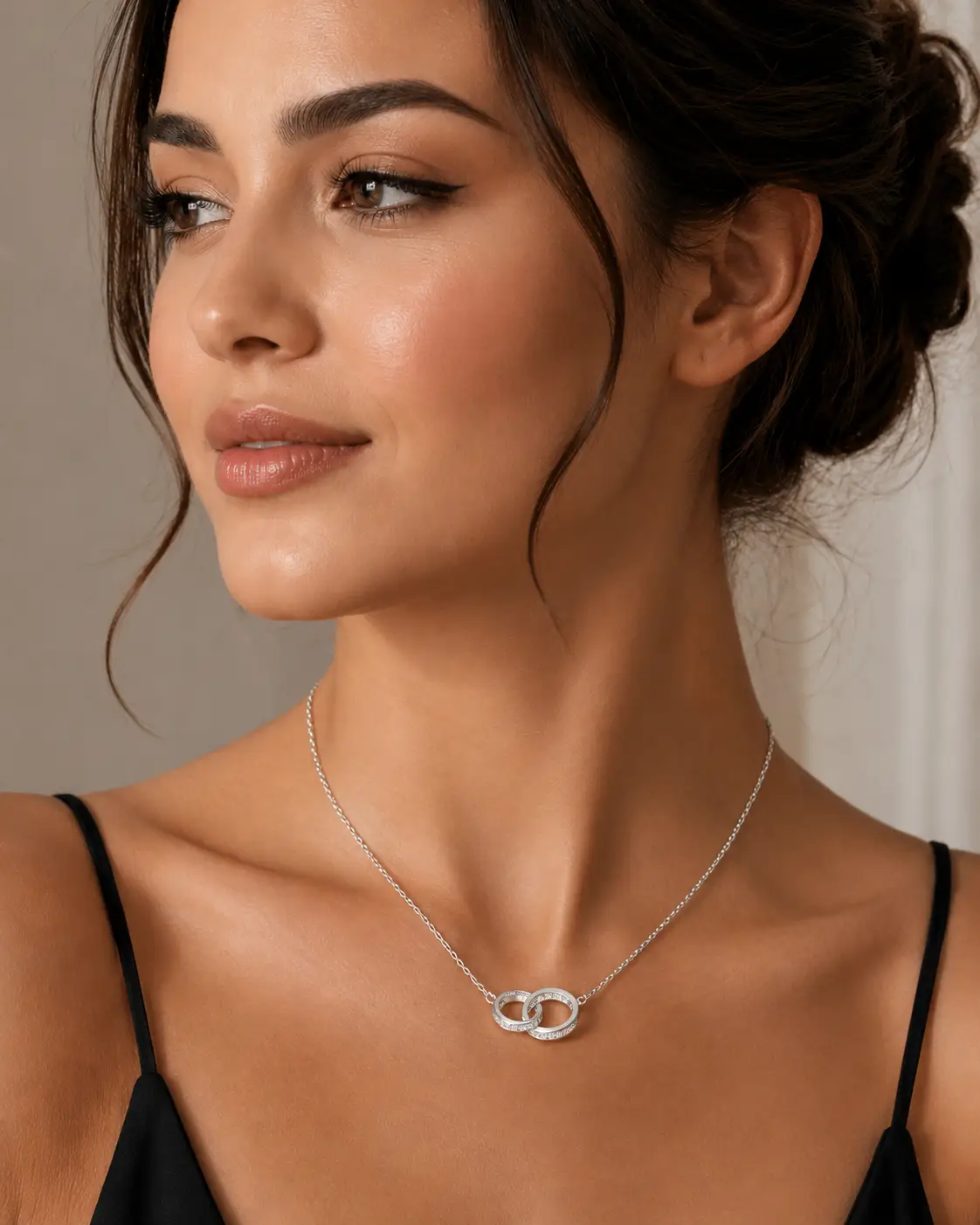 925 Sterling Silver Double Circle Rings Cross Chain Link Chokers Necklace - Image 2