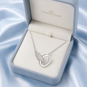 925 Sterling Silver Double Circle Rings Cross Chain Link Chokers Necklace