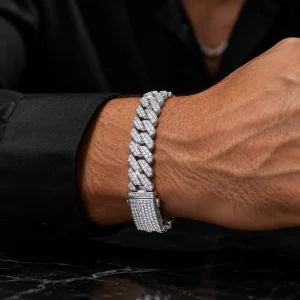 13mm 2 Rows 925 Solid Silver Iced Out Hip Hop Jewellery VVS1 Moissanite Diamond Cuban Link Chain Bracelet Men