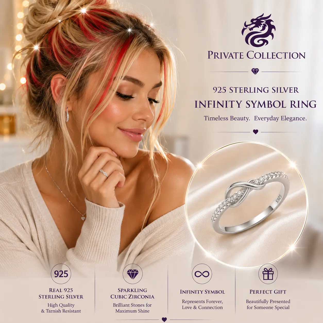 Good Quality Cubic Zirconia Ring with Crystal Fashion with infinity symbol - Image 2