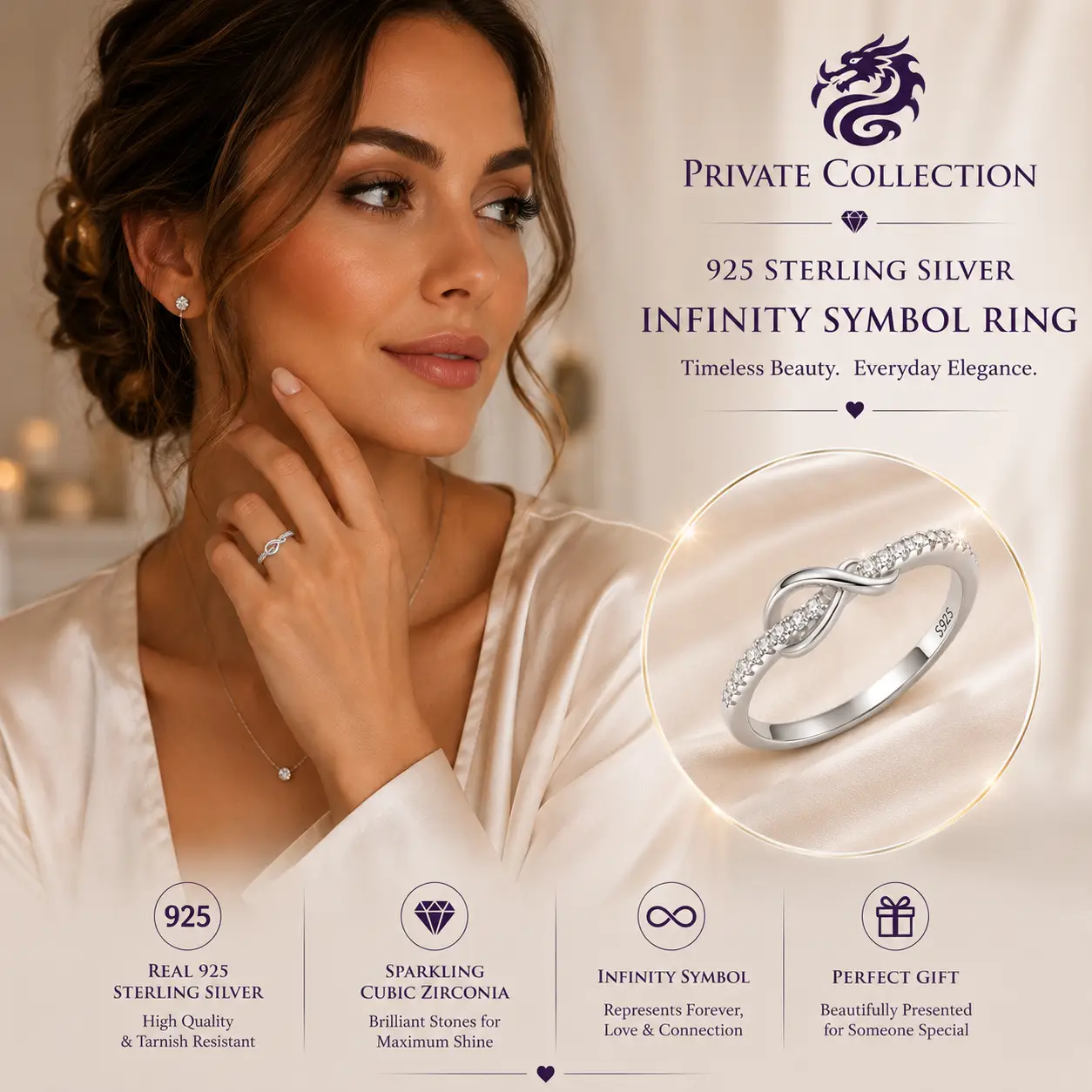 Good Quality Cubic Zirconia Ring with Crystal Fashion with infinity symbol - Image 4