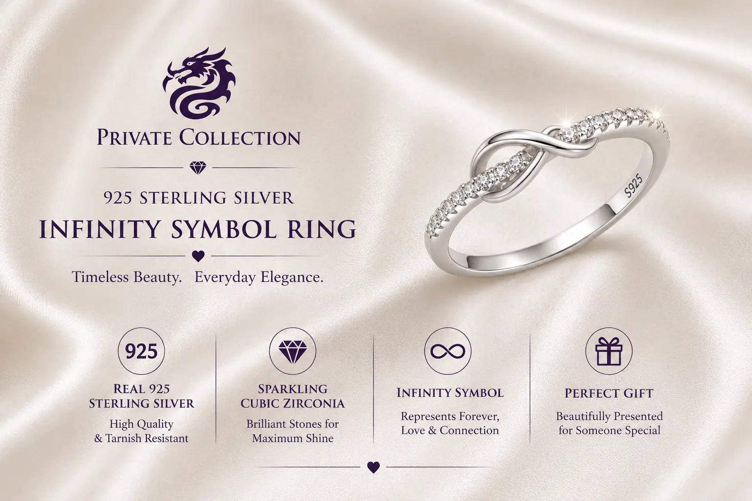 Good Quality Cubic Zirconia Ring with Crystal Fashion with infinity symbol - Image 3