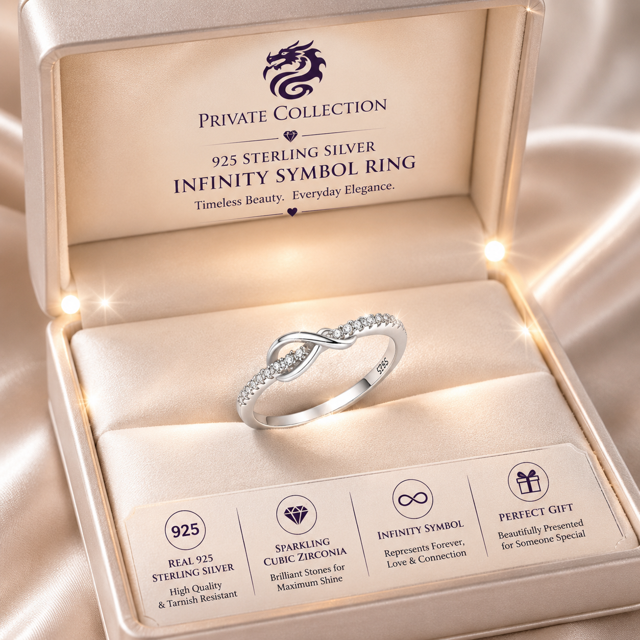 Good Quality Cubic Zirconia Ring with Crystal Fashion with infinity symbol
