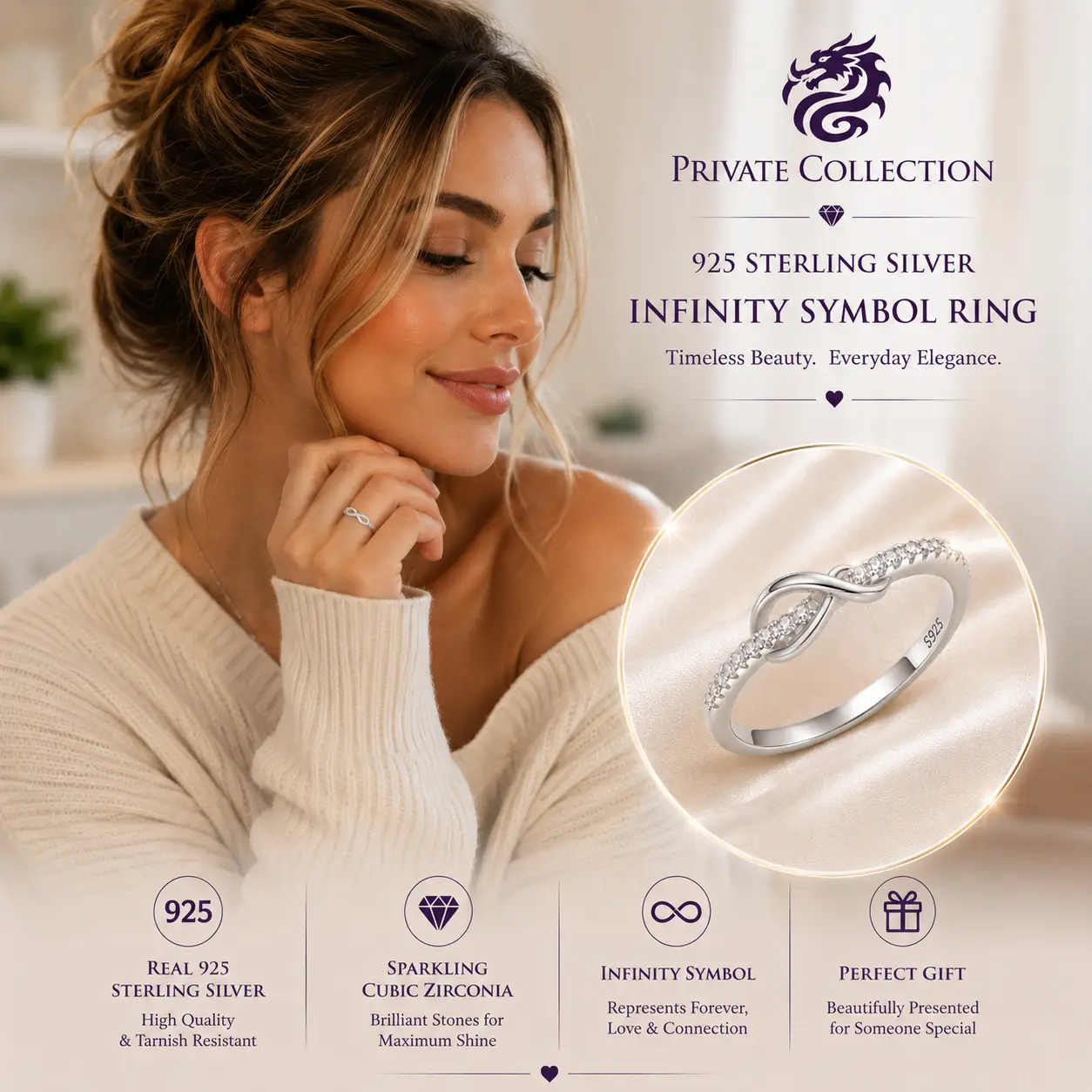 Good Quality Cubic Zirconia Ring with Crystal Fashion with infinity symbol - Image 5