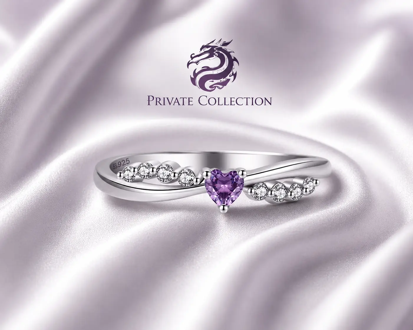 Dainty 925 Sterling Silver Cubic Zircon Purple Heart Shaped Ring - Image 10