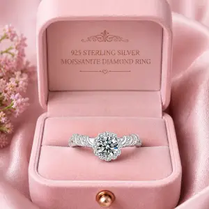 Sterling Silver High Quality 1ct 6.5mm Moissanite Engagement Flower Shape Rings