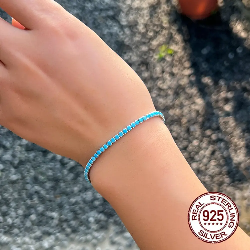 Oval Shape Blue Turquoise Ring 925 Sterling Silver and 925 Sterling Silver Lobster Clasp Blue Turquoise Stone Adjustable 2.5mm Tennis Bracelet - Image 15