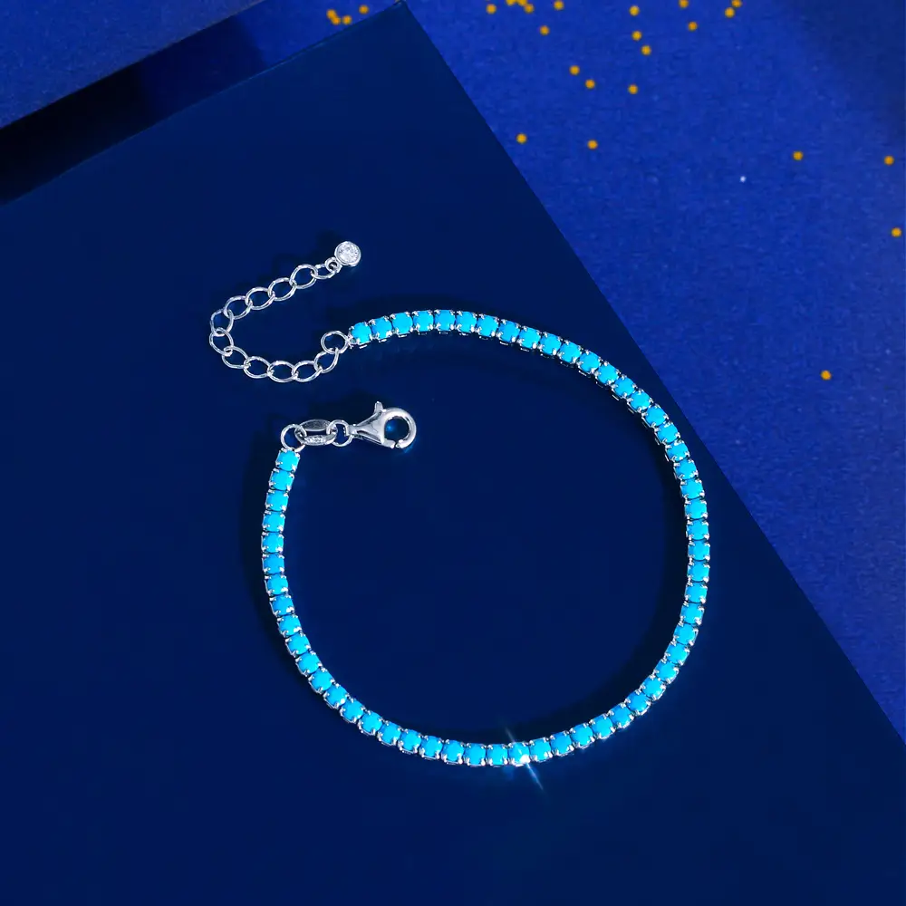 Oval Shape Blue Turquoise Ring 925 Sterling Silver and 925 Sterling Silver Lobster Clasp Blue Turquoise Stone Adjustable 2.5mm Tennis Bracelet - Image 22