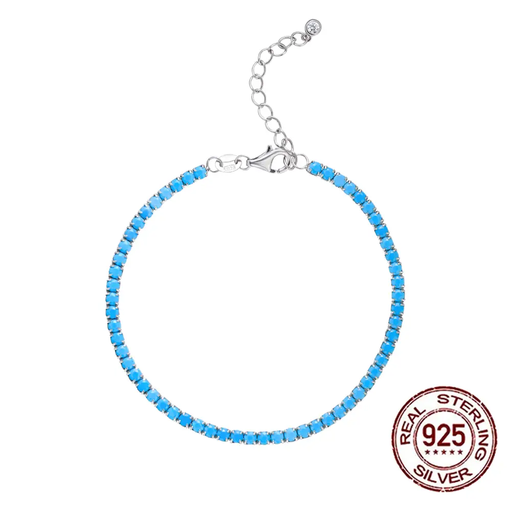 Oval Shape Blue Turquoise Ring 925 Sterling Silver and 925 Sterling Silver Lobster Clasp Blue Turquoise Stone Adjustable 2.5mm Tennis Bracelet - Image 18