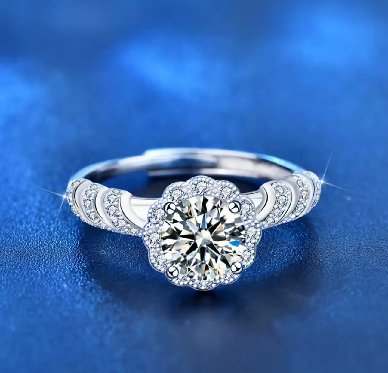 Sterling Silver High Quality 1ct 6.5mm Moissanite Engagement Flower Shape Rings - Image 8