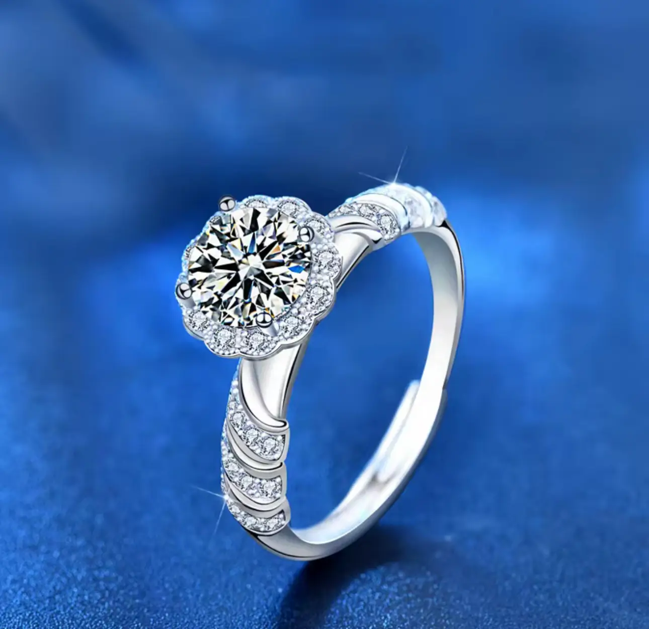 Sterling Silver High Quality 1ct 6.5mm Moissanite Engagement Flower Shape Rings - Image 9