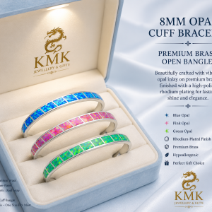 8mm Bangle Opal Cuff Bracelet Brass Trendy Smooth Bracelets Gemstone Inlaid Blue, Green and Pink