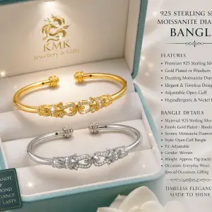 Jewelry 925 Sterling Silver and Gold Plated Inlaid Moissanite Bracelet Opening Bangles