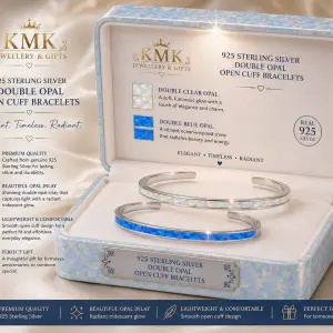 Fine Jewelry 925 Sterling Silver High Quality Clear and Blue Opal Cuff Bracelets Open Bangle