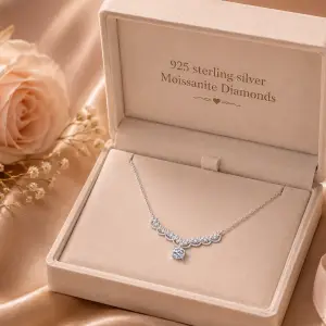 Christmas 925 Sterling Silver Moissanite Pave Deer Antler Pendant Necklaces