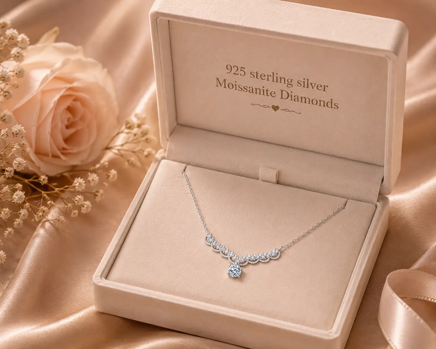 Christmas 925 Sterling Silver Moissanite Pave Deer Antler Pendant Necklaces