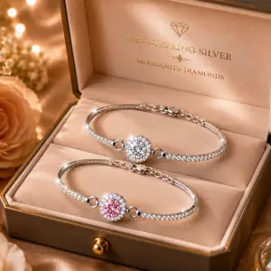 GRA S925 Sterling Silver VVS D Color 1CT pink and white Moissanite Bracelets