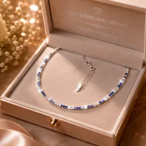 High Quality 925 Sterling Silver 2.0mm Tennis Chain Women's Blue and White Cubic Zirconia Tennis Necklace