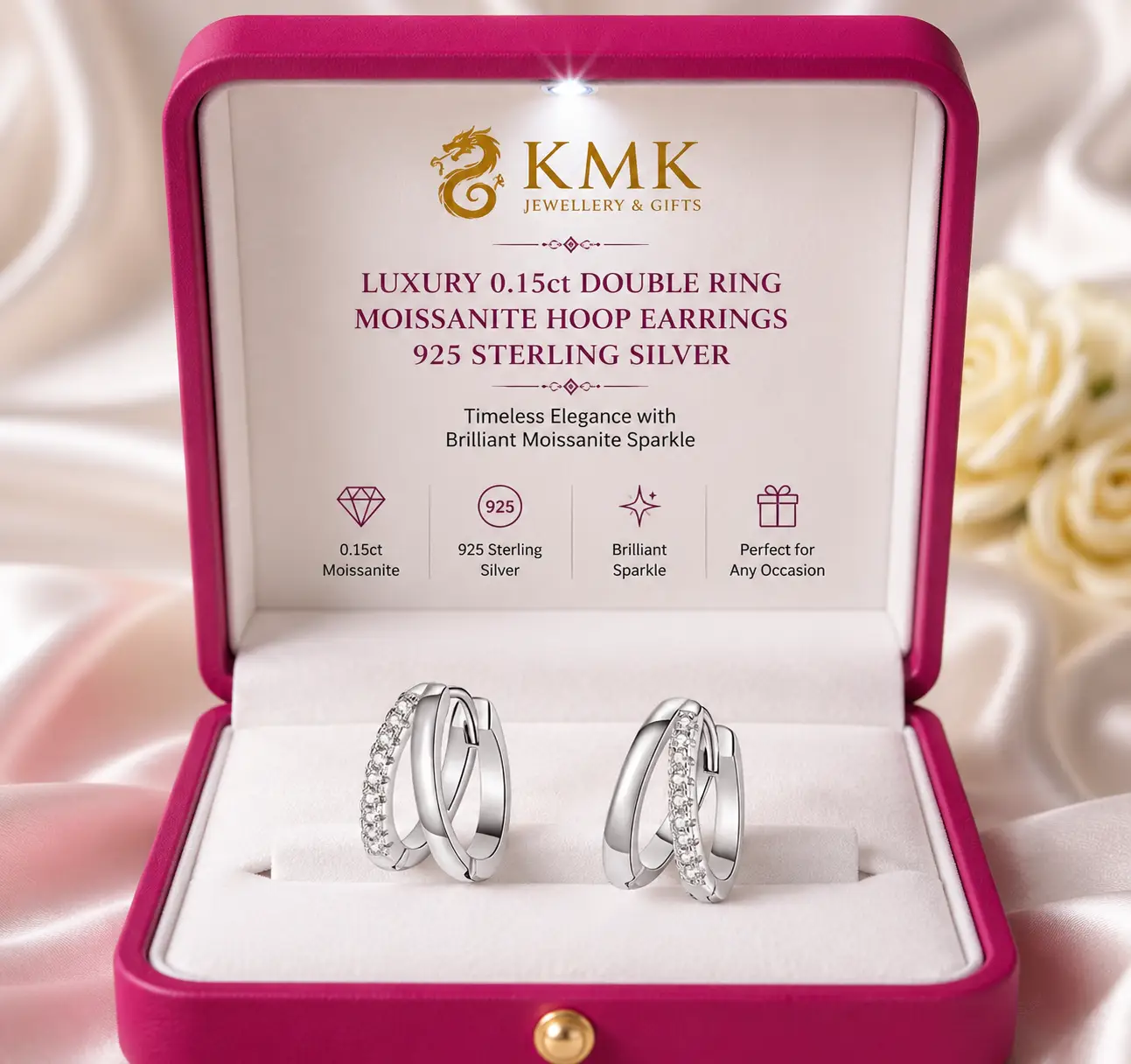 0.15ct Double Ring Moissanite Hypoallergenic Jewellery Earrings Moissanite Hoop Earrings