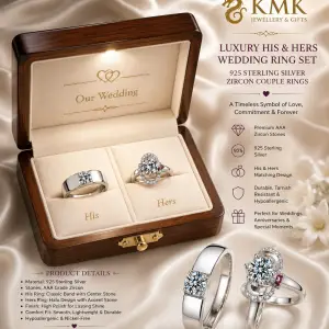 Women Wedding Promise Couple Diamond 925 Sterling Silver Ring Set Mens Rings