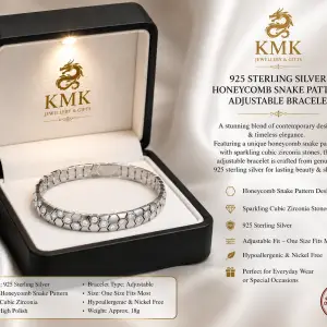 Adjustable 925 Sterling Silver Snake Pattern Honeycomb Bracelet