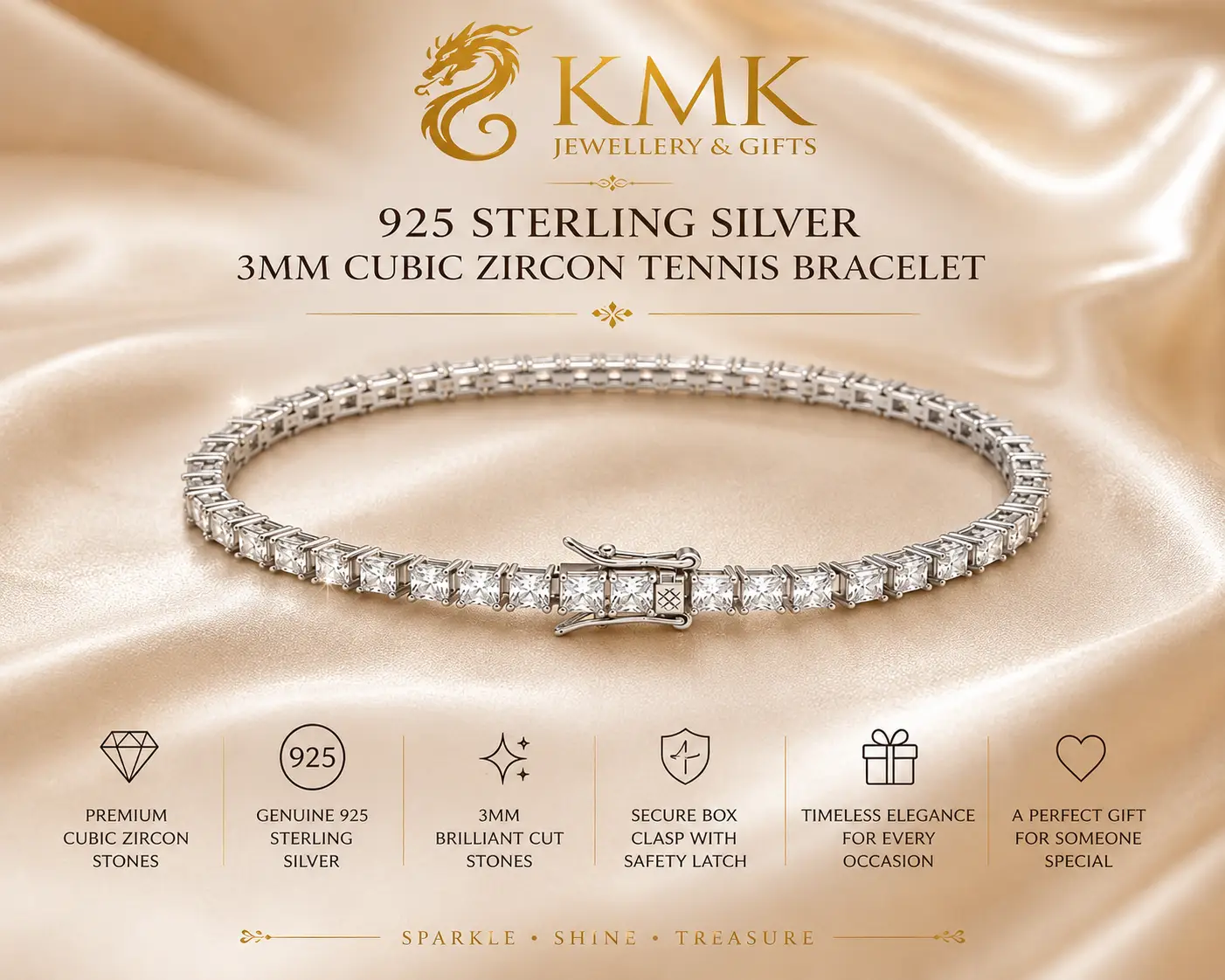 925 Sterling Silver 3MM Cubic Zircon Tennis Bracelet - Image 3
