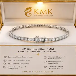 925 Sterling Silver 3MM Cubic Zircon Tennis Bracelet