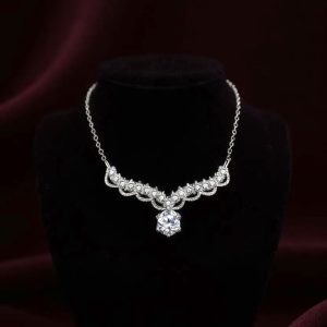 Christmas 925 Sterling Silver Moissanite Pave Deer Antler Pendant Necklaces