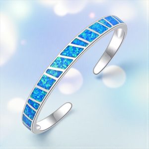 8mm Bangle Opal Cuff Bracelet Brass Trendy Smooth Bracelets Gemstone Inlaid Blue, Green and Pink